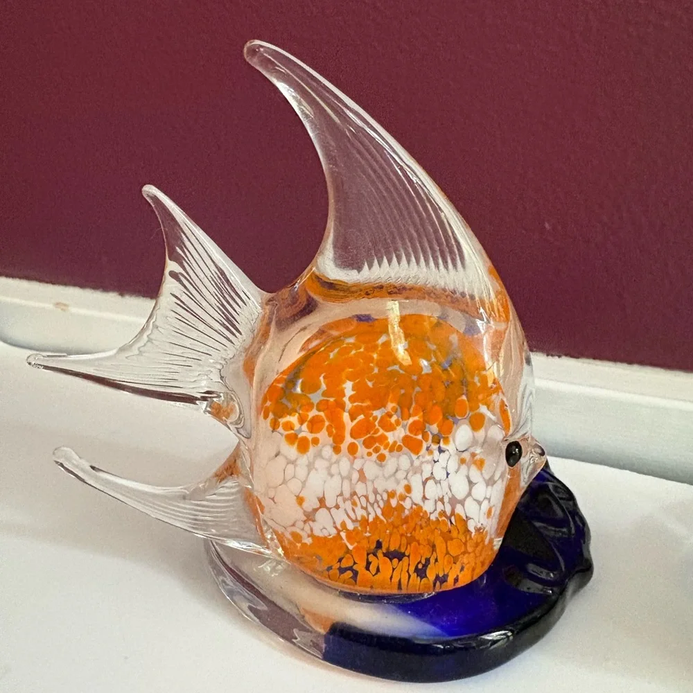 PartyLite Riviera Art Glass Angel Fish Tealight Candle Holder Orange Blue 3 - Picture 2 of 13